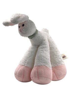 Bestever White Bunny Baby Plush Toy Green Gingham Collar Pink Feet Nose Ears